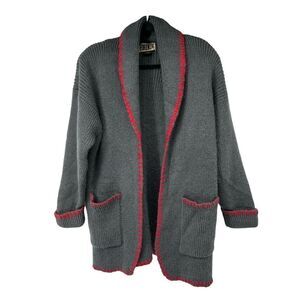 Vintage Forenza Gray Red‎ Large Seams Heavy Open Cardigan